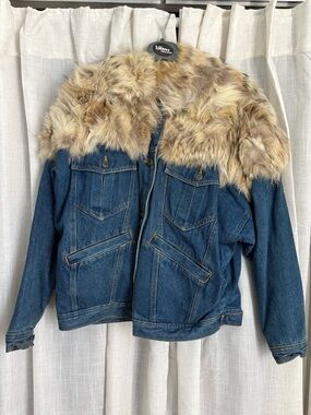 Vintage Yucatan Bay Denim Jacket W/ Real Fur Collar Quilted Lining | 80s